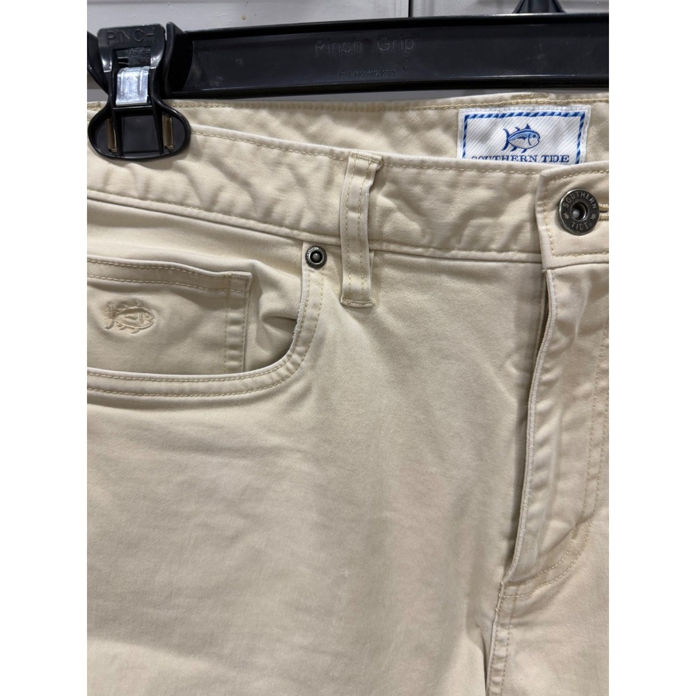Southern Tide Mens 32x32 Cream Khaki Five Pocket Straight Leg Pants Cotton Blend